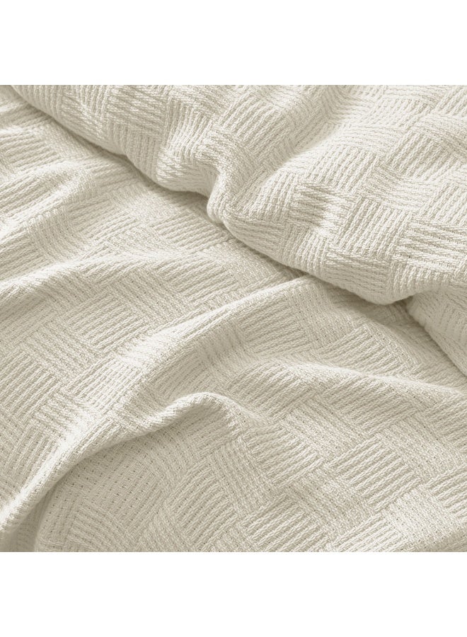 Relax Egyptian cotton Leno throw blanket,ultra-soft & lightweight with an elegant woven design ,king size 255x225 cm ,  Off White - Image 2
